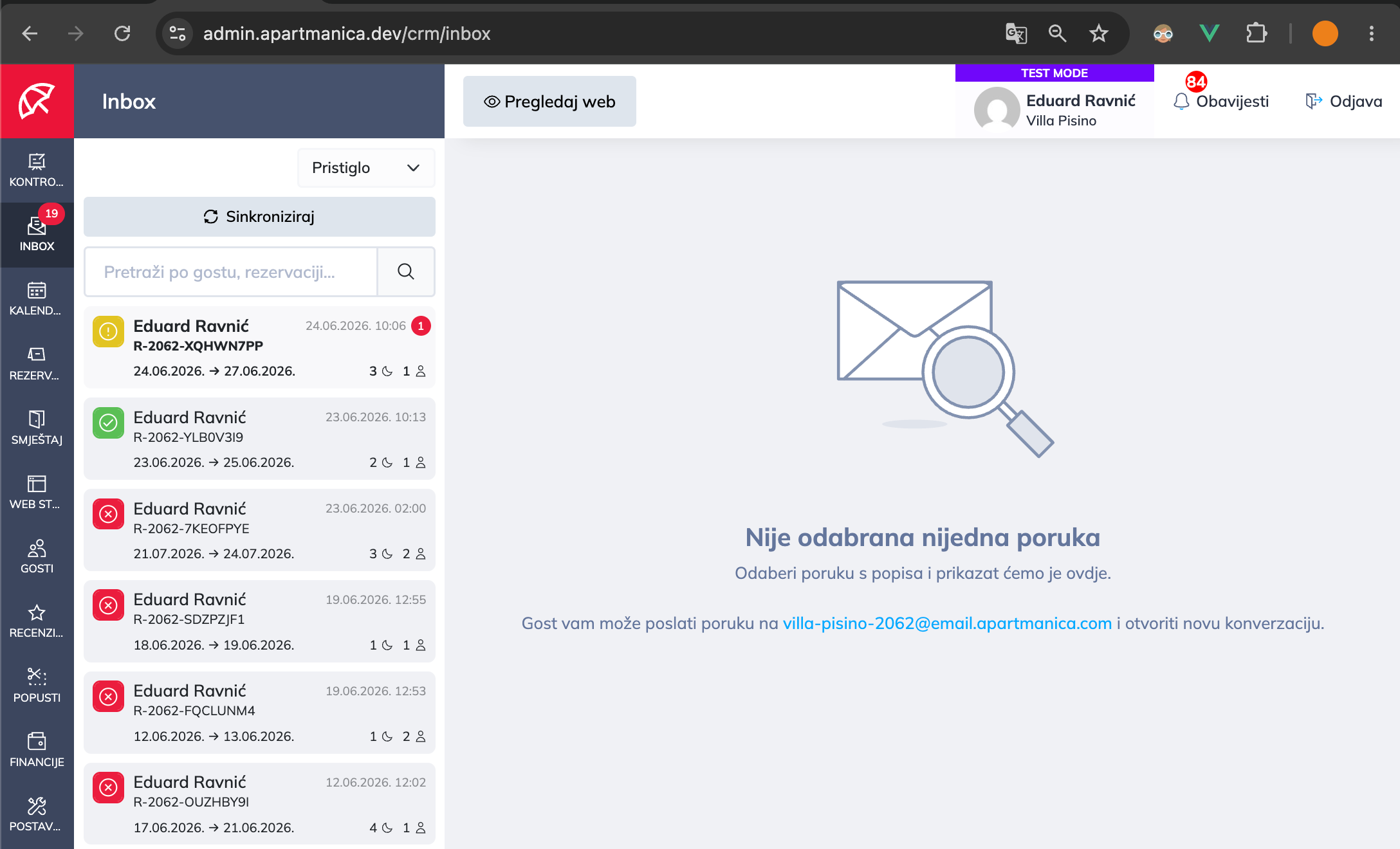 Inbox s popisom razgovora