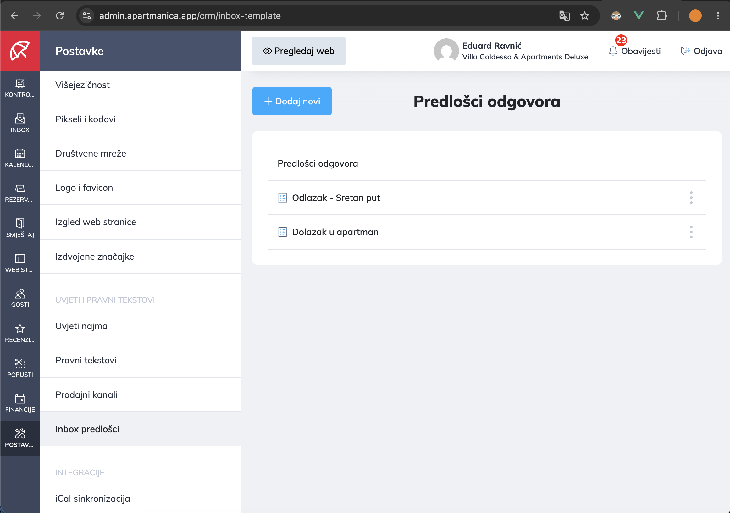 Popis predložaka odgovora