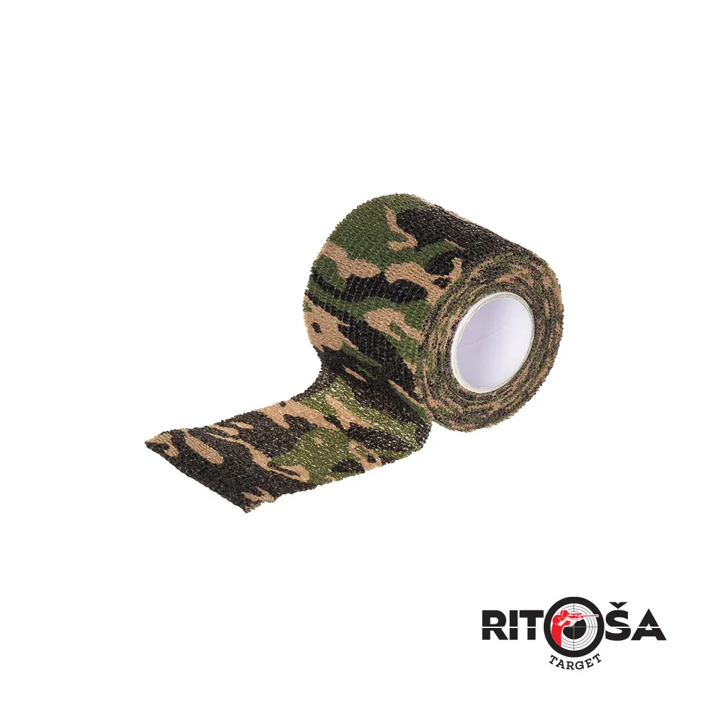 MFH Nastro Autoadesivo Mimetico – Camo Woodland, 5cm X 4.5m, Elastico, Per Caccia E Airsoft